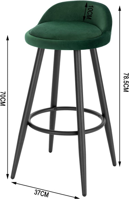Barkruk Set van 2 - Stoel - Kleine stoel - Keukenstoel - 37,5 cm x 34 cm - Donkergroen