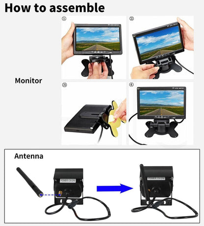 Digitaal draadloos achteruitrijcamerasysteem, 7 inch AHD Split Screen Monitor met IP69 waterdichte achteruitrijcamera IR nachtzicht dubbele achteruitrijcamera voor vrachtwagen/aanhangwagen/camper