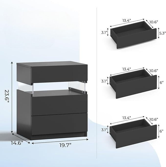 Nachtkastje met LED - Kast - Tafel - Slaapkamerdecoratie - Opbergruimte - 60 cm x 37 cm x 50 cm - Zwart