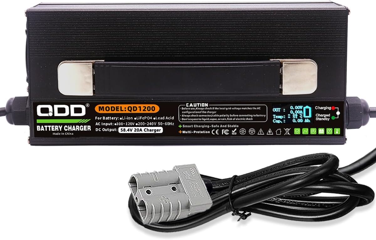 LiFePO4 Batterijlader – Lithium Acculader – 48V Oplader – Elektrische Batterijoplader – Lithium-IJzerfosfaat Oplader – 58,4 V 20 A – Slimme 4-Fasen Laadmodus