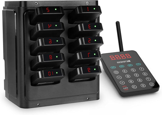 Retekess TD177 Call System Restaurant, Pager System, Outdoor 500M, Automatic Coupling, IP67 Waterproof, Group Call Function, 10 Pagers for Restaurant, Food Truck, Bar - QUORE