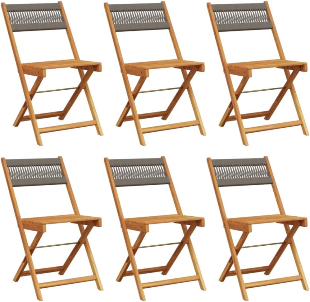 Gecheer Pack of 6 Folding Garden Chairs Grey Solid Wood Acacia Wood Armchair Outdoor Dining Chairs Outdoor Patio Chairs P3214605 - QUORE