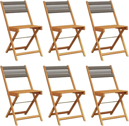 Gecheer Pack of 6 Folding Garden Chairs Grey Solid Wood Acacia Wood Armchair Outdoor Dining Chairs Outdoor Patio Chairs P3214605 - QUORE