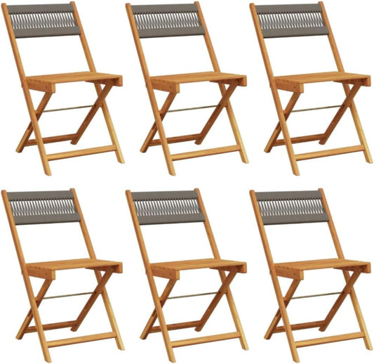 Gecheer Pack of 6 Folding Garden Chairs Grey Solid Wood Acacia Wood Armchair Outdoor Dining Chairs Outdoor Patio Chairs P3214605 - QUORE