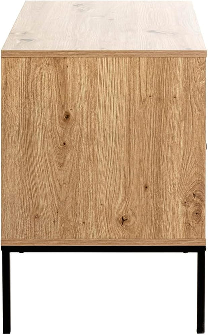 HAKU Console eiken, zwart, MDF, metaal - Maat: B 55 cm x H 60 cm x D 42 cm, Stijl: Modern