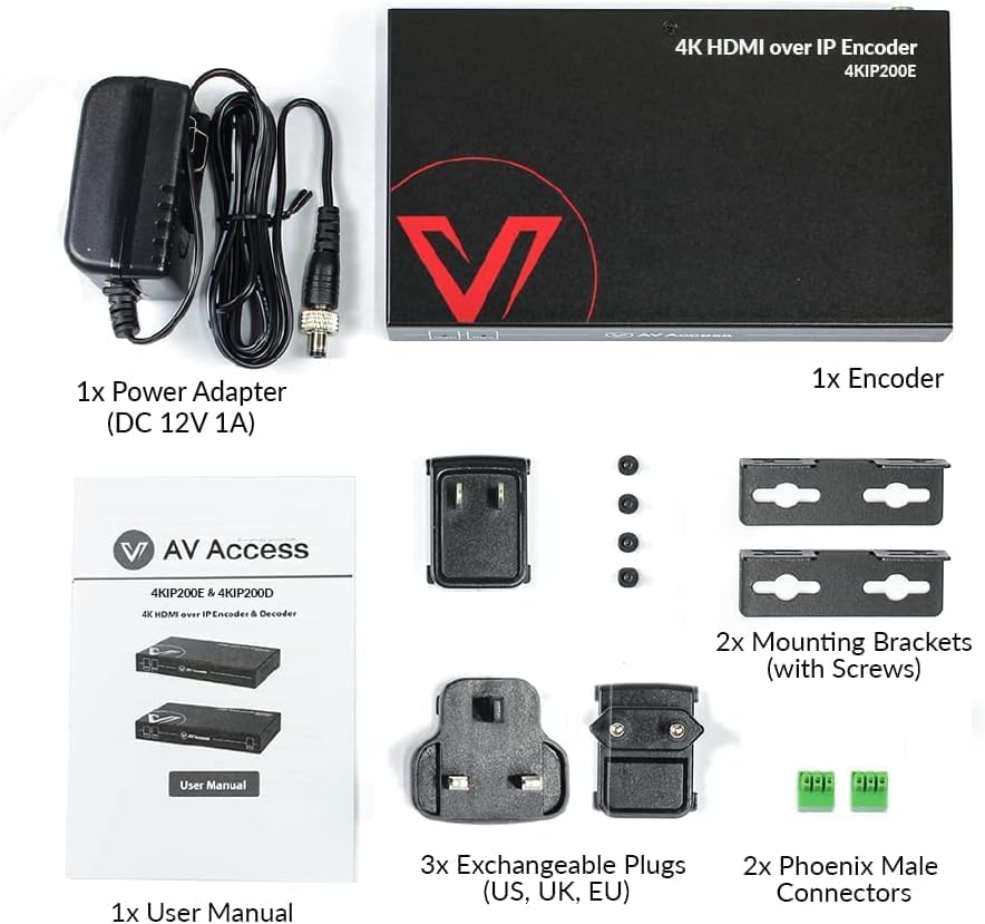 AV Access 4K HDMI Extender over TCP/IP, AV Over IP Encoder met Videowall tot 8X8, 395ft (120m), Plug & Play zonder configuratie, Visuele controle, Videomatrix, PoE, RS-232 (4KIP200E)