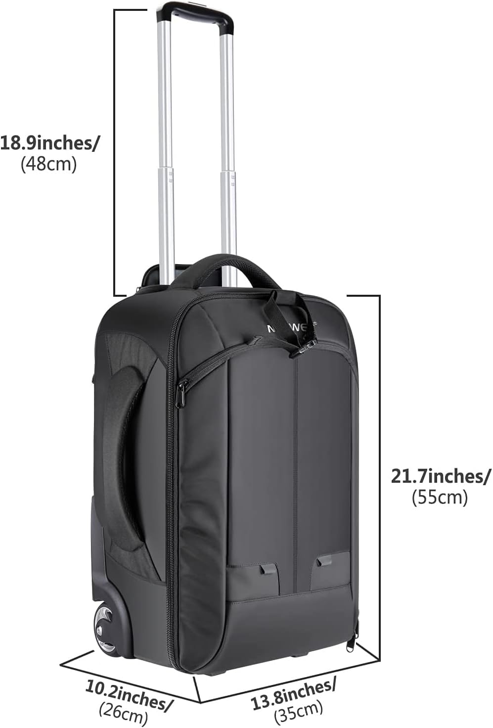 2-In-1 Camerarugzak met Wielen – Rolkoffer – Cameratas – Camera Trolley – Fototas – Zwart/Grijs – 11 Verstelbare Vakken – Laptopvak Tot 16 Inch