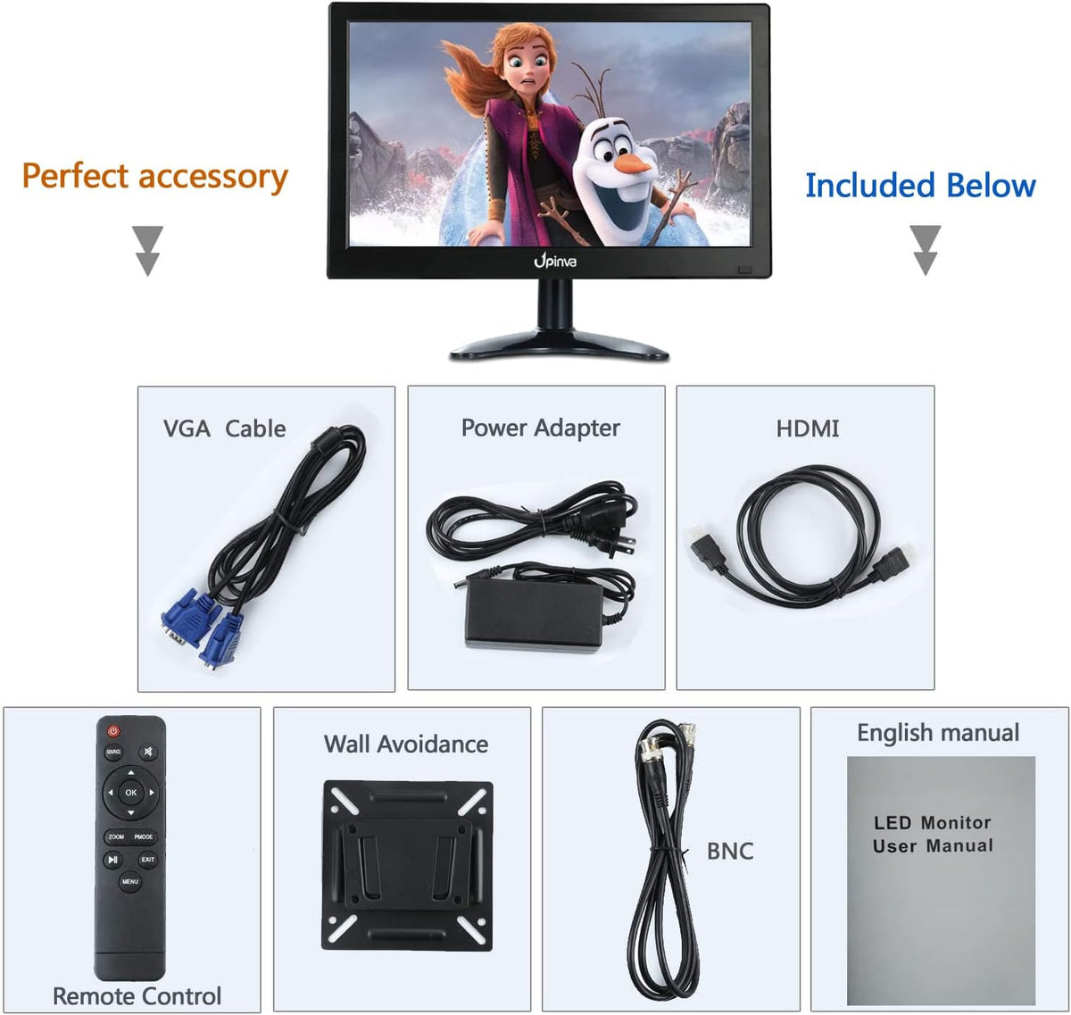 13,3 inch CCTV-monitor, IPS-scherm, videobeveiliging, Full HD, 1920 x 1080, bewakingsmonitor, bewakingscamera, AV/HDMI/BNC/VGA/USB/pc, multifunctionele ingang omschakeling