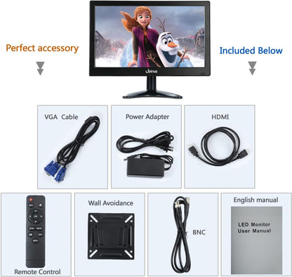 13,3 inch CCTV-monitor, IPS-scherm, videobeveiliging, Full HD, 1920 x 1080, bewakingsmonitor, bewakingscamera, AV/HDMI/BNC/VGA/USB/pc, multifunctionele ingang omschakeling