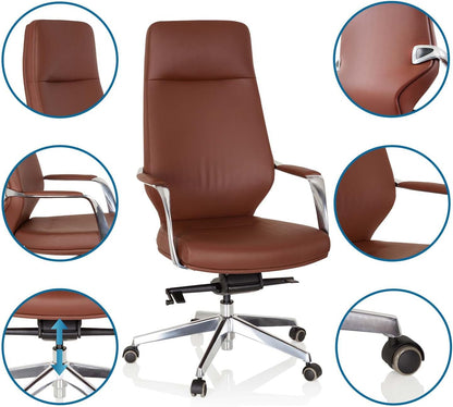 hjh OFFICE 600984 Elegante directiestoel Velvet kunstleer bruin bureaustoel met hoge rugleuning