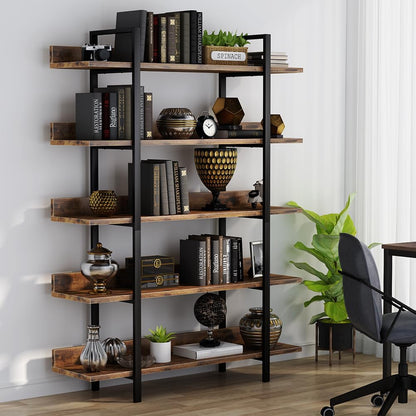 Tribesigns Bookshelf Bookcase Storage Rack Standing Shelf Industrial Stable Bookcase with Iron Tube Frame for Home, Living Room, Bedroom, Office