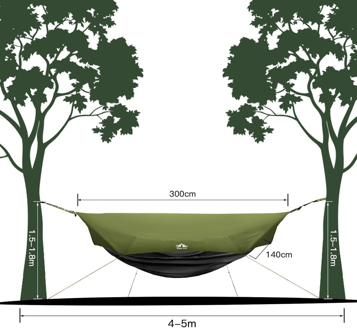 Night Cat Hammock with Mosquito Net: Design One Piece Hammock with Tarp Lightweight Portable for 1 Person Camping Hiking Green