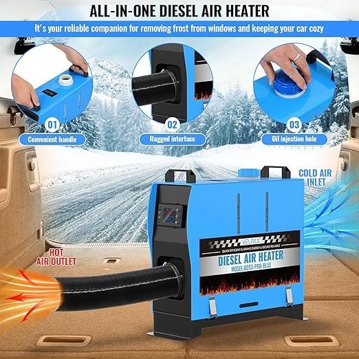 All-in-one Diesel Air Heater, Diesel Air Heater with Remote Control and LCD Display, Fast Heating and Low Noise, Portable Heater for Truck, RV, Trailer, Motorhome - QUORE