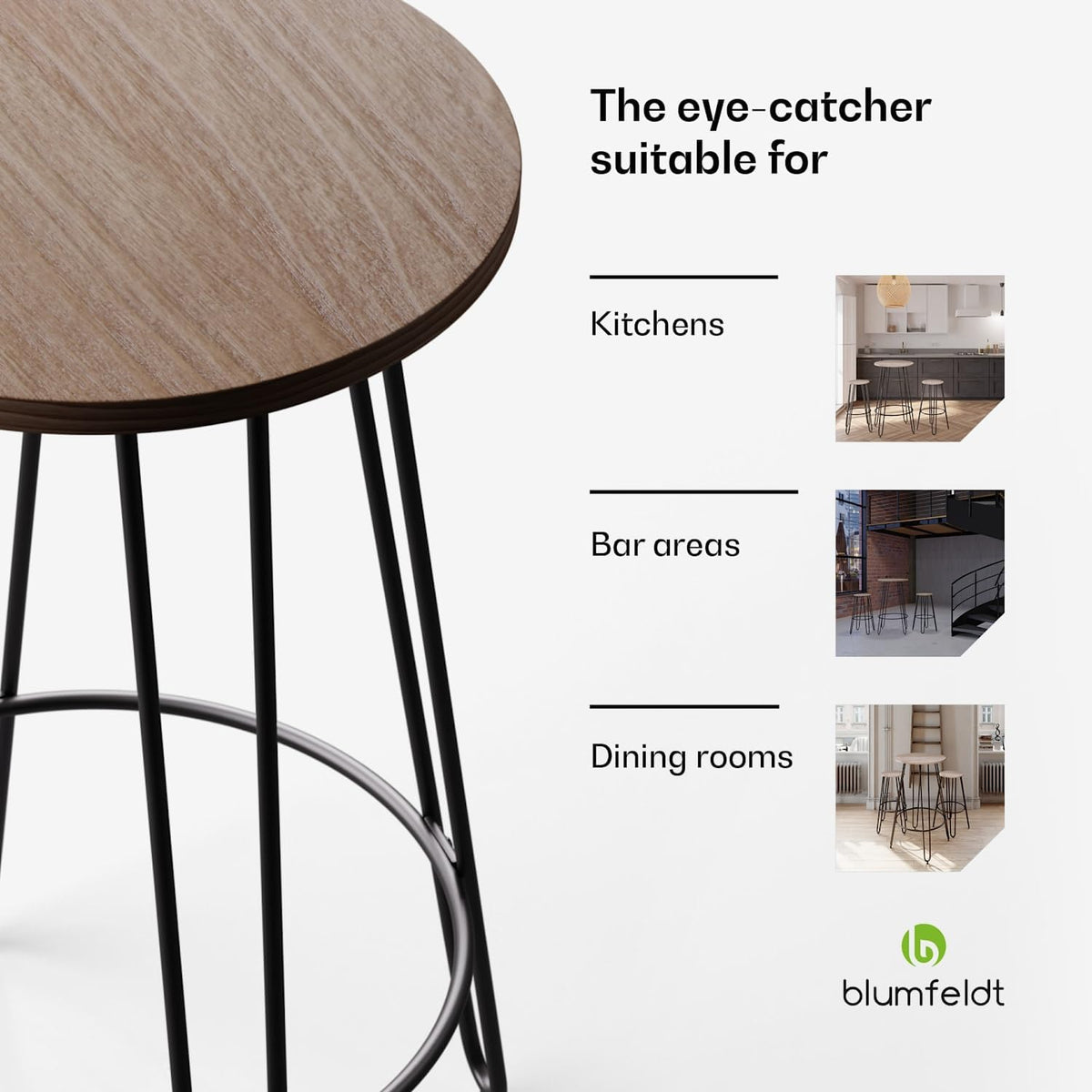 blumfeldt Bartafel, statafel voor keuken, massief houten tafel 120 x 60 cm, stabiele bistro & bar, rechthoek, kleine houten bartafel, hoge tafel, eenvoudig te monteren, robuuste eettafel, klein