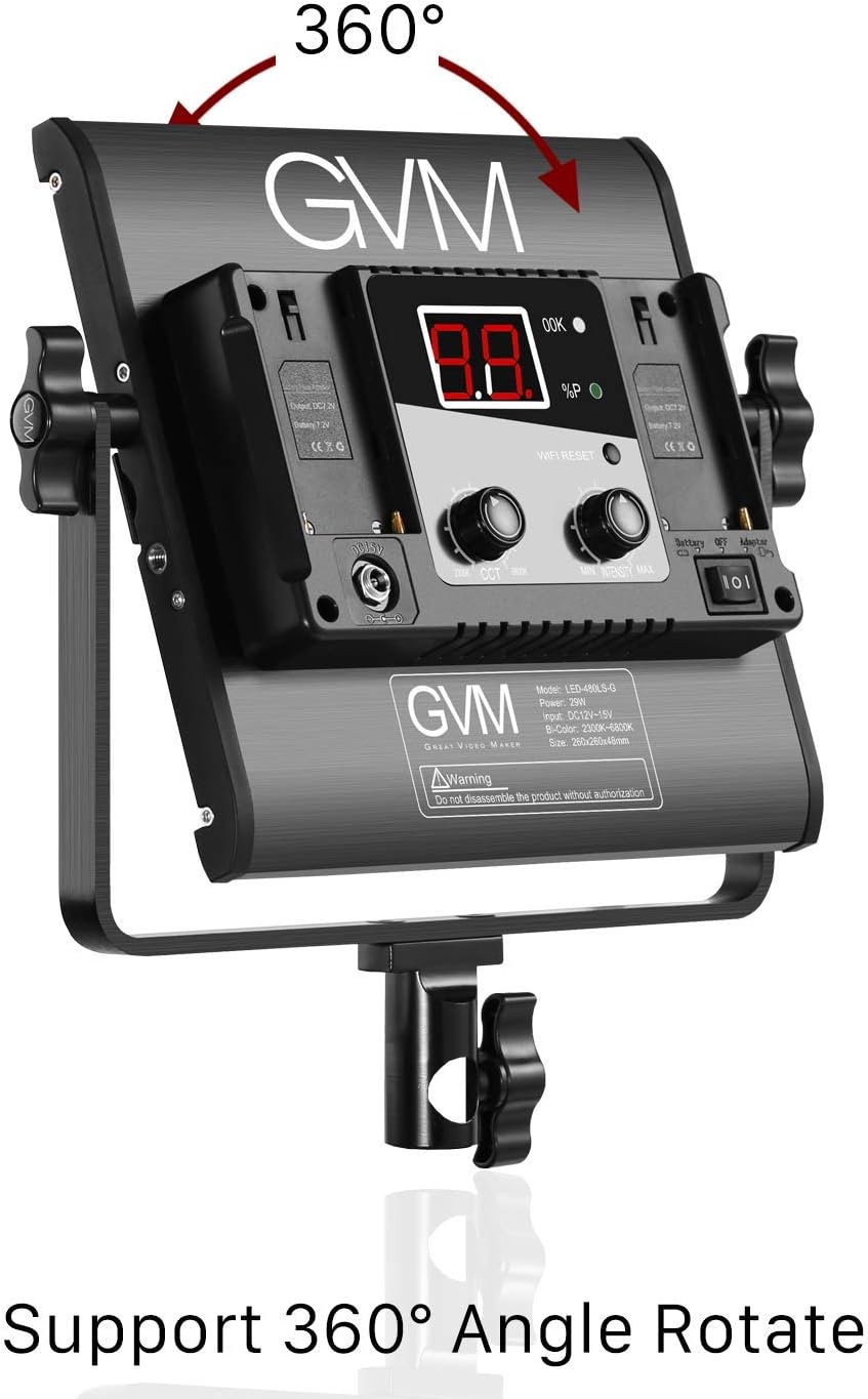 GVM 480 led-videolamp met statief, app-bediening, led-studiolamp, 13000 lux/0,5 m, tweekleurige temperatuur, 2300 K-6800 K, led fotografie, continu licht voor studio, video-opname, fotografie,