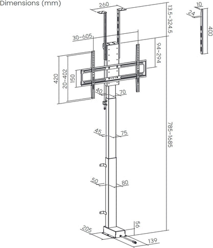 EasyLife Gemotoriseerde TV-Lift Voor Montage Op De Vloer, Aan Het Plafond of In Een meubel – Smart Home-Bediening Met Op- En Neerfunctie met Afstandsbediening, 37-65inch tot 60KG, VESA 600x400 - Zwart