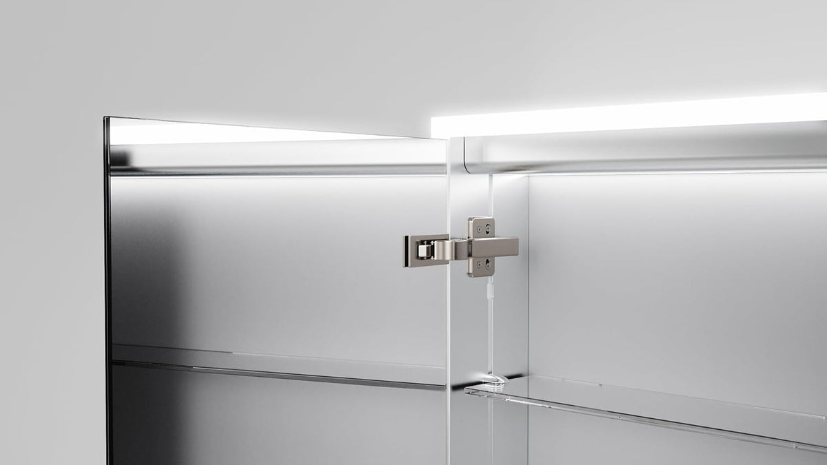 Talos Silver Magnus Led-spiegelkast, 80 x 70 x 13 cm, badkamerdesign spiegelkast met rondom ledverlichting, neutraal witte lichtkleur aluminium, mat zilver, dubbelzijdig gespiegeld, 2 glazen planken