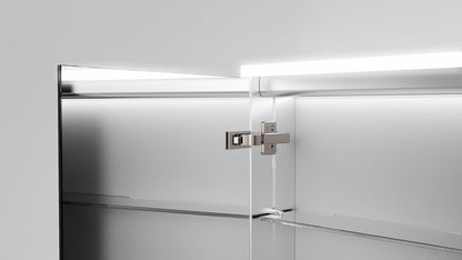 Talos Silver Magnus Led-spiegelkast, 80 x 70 x 13 cm, badkamerdesign spiegelkast met rondom ledverlichting, neutraal witte lichtkleur aluminium, mat zilver, dubbelzijdig gespiegeld, 2 glazen planken