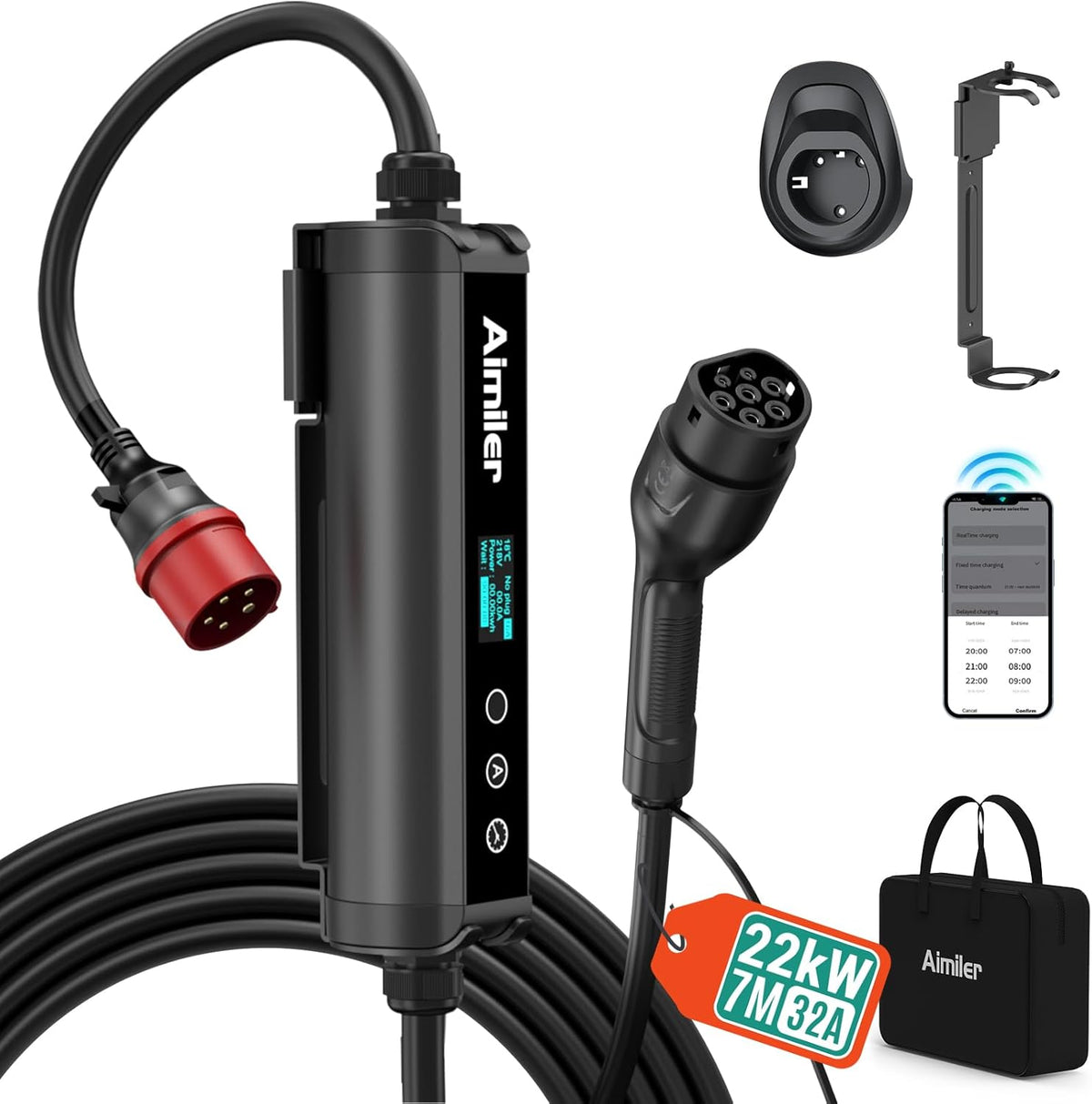 Draagbare EV Oplader – Elektrische Auto Lader – Mobiele EV Charger – 3-fasen Laadpunt – 22 kW Snel Laden – Wifi App Bediening
