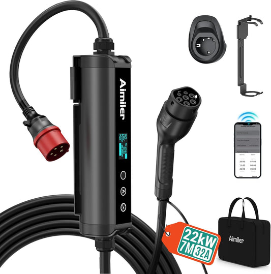 Draagbare EV Oplader – Elektrische Auto Lader – Mobiele EV Charger – 3-fasen Laadpunt – 22 kW Snel Laden – Wifi App Bediening