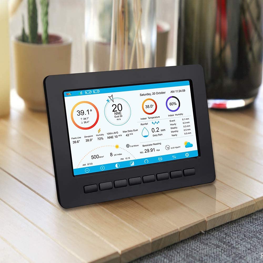 Ecowitt HP2551 Draadloos wifi-weerstation, digitale weersvoorspelling met TFT-scherm, regenmeter, anemometer, zonnestraling, zonne-energie, ecosysteempoort