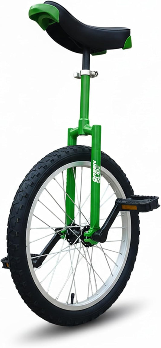 Green Slide Monocycle 20 inch Edge Range Green, Freestyle (vierkante vork Tricks), aluminium velg, zadelgreep