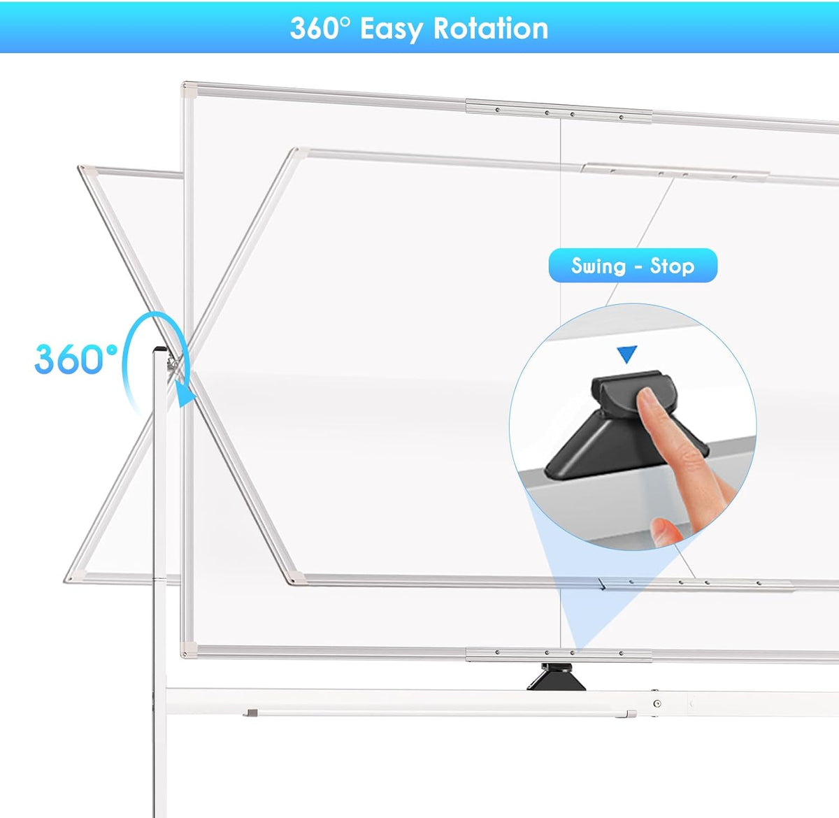 maxtek Rolling whiteboard, 48 x 36 cm, groot magnetisch wit bord met standaard, groot dubbelzijdig wit bord, droog wissen op wielen, voor thuisonderwijs, thuiskantoor, kantoor, school (zilver, 48 x 36