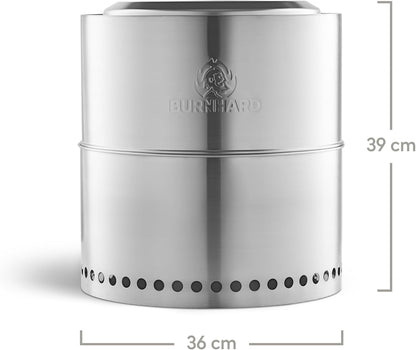 Vuurschaal roestvrij staal BURNHARD® rookarm, secundaire verbranding, steeksysteem, uitneembare aslade, draagtas – Sfeervol vuur