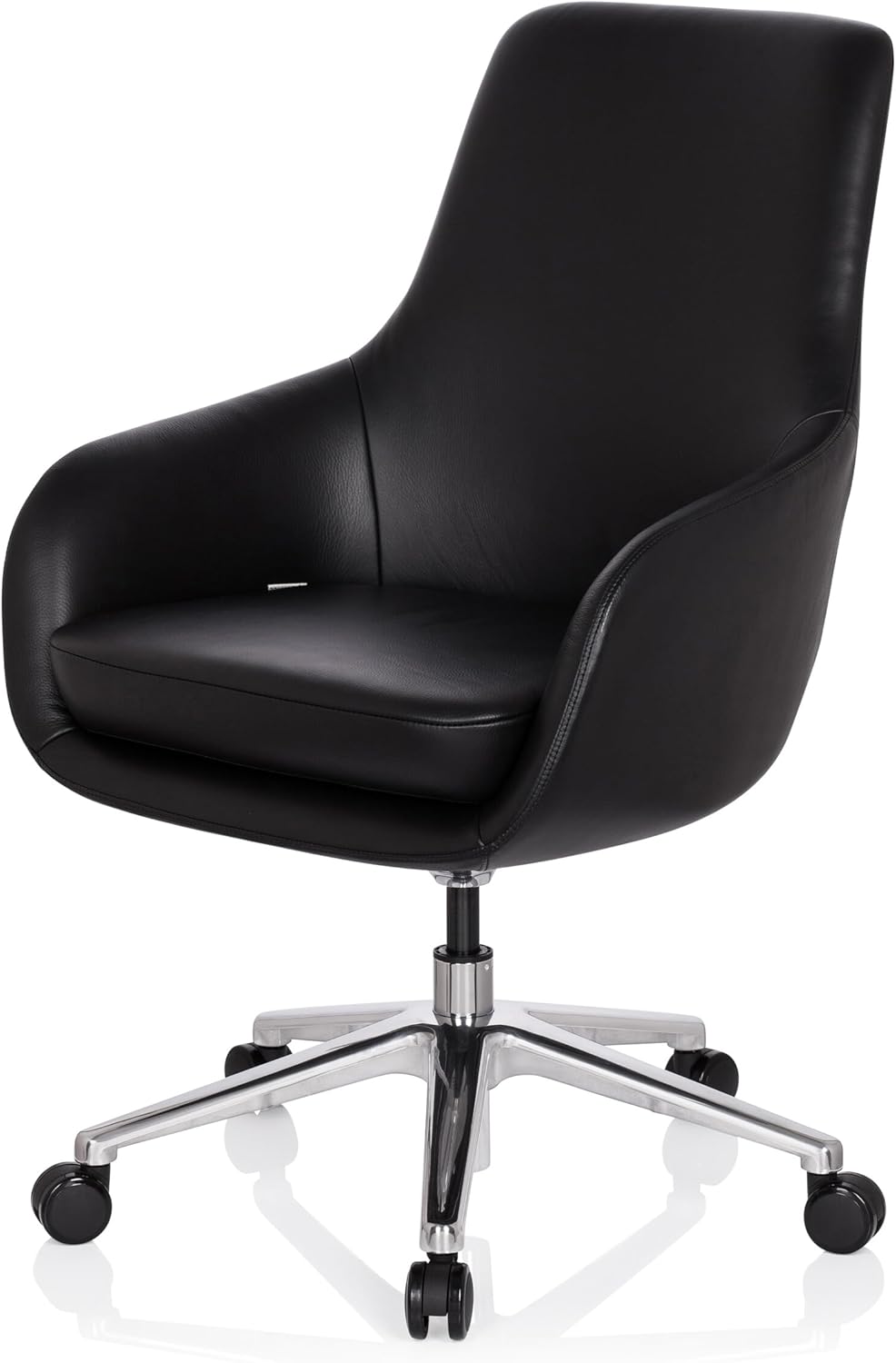 hjh OFFICE Bareno 600980 loungestoel, echt leer, zwart, hoogwaardige draaistoel, comfortabel gevoerd