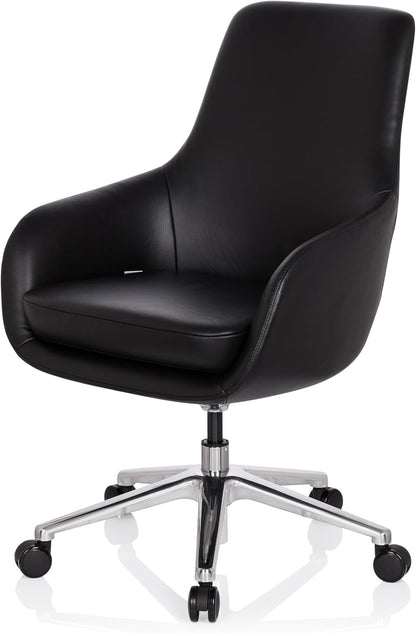 hjh OFFICE Bareno 600980 loungestoel, echt leer, zwart, hoogwaardige draaistoel, comfortabel gevoerd