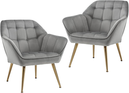 Fluwelen Tub Stoelen – Fauteuils – Fluwelen Stoelen – Relaxstoelen – Zithoeken – Grijs – Set Van 2 – Goudkleurige Metalen Pootjes – Hoog Zitcomfort