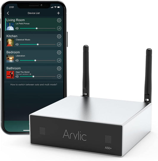 Arylic Up2Stream A50+ WiFi & Bluetooth versterker TPA3116, DC/2.0 Stereo Channel, AirPlay DLNA, Multiroom Sync, 24 bit 192 kHz HiFi Audio Streaming Geïntegreerde versterker voor thuisluidsprekers