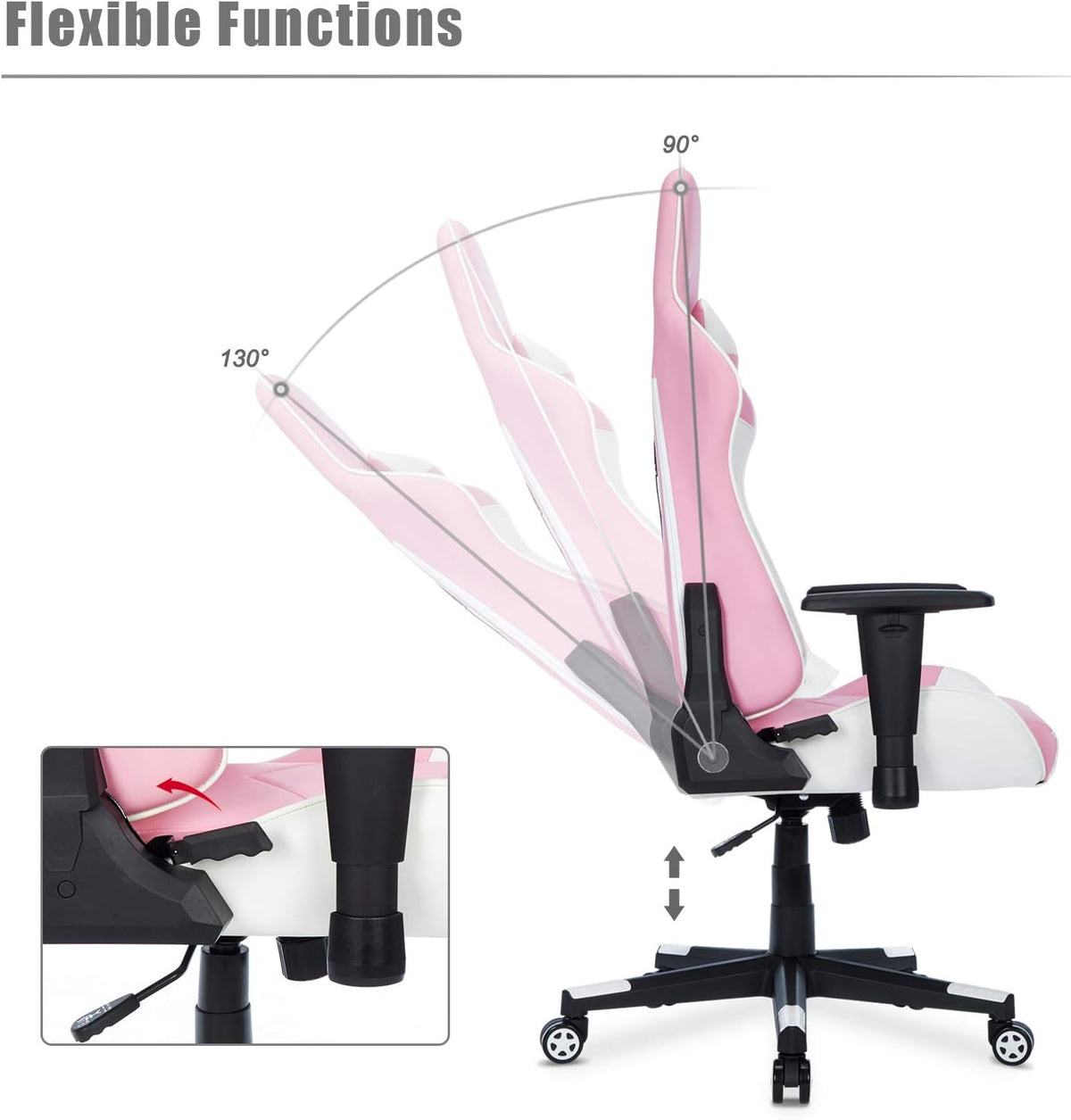 IntimaTe WM Heart D1001001B21 Gamingstoel, ergonomische racestoel, verstelbare pc-gamingstoel met hoge rugleuning met armen en rugsteun, liggende bureaustoelen (roze),50 * 55 * 131 cm