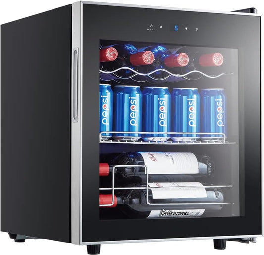 Mini-koelkast – Drankkoelkast – Compacte Koelkast – Flessenkoelkast – Koelbox – Touchbediening – Instelbare Temperatuur 5-18 °C – Glazen Deur Roestvrij Staal 40 Liter