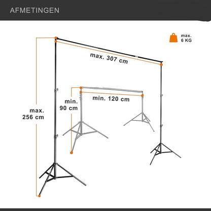 Walimex Pro telescopische hondensysteem (traploos uittrekbaar van ca. 120 – 307 cm, incl. 2 x WT-806 lampstatieven en praktische transporttas), Single, zwart, 120-307cm
