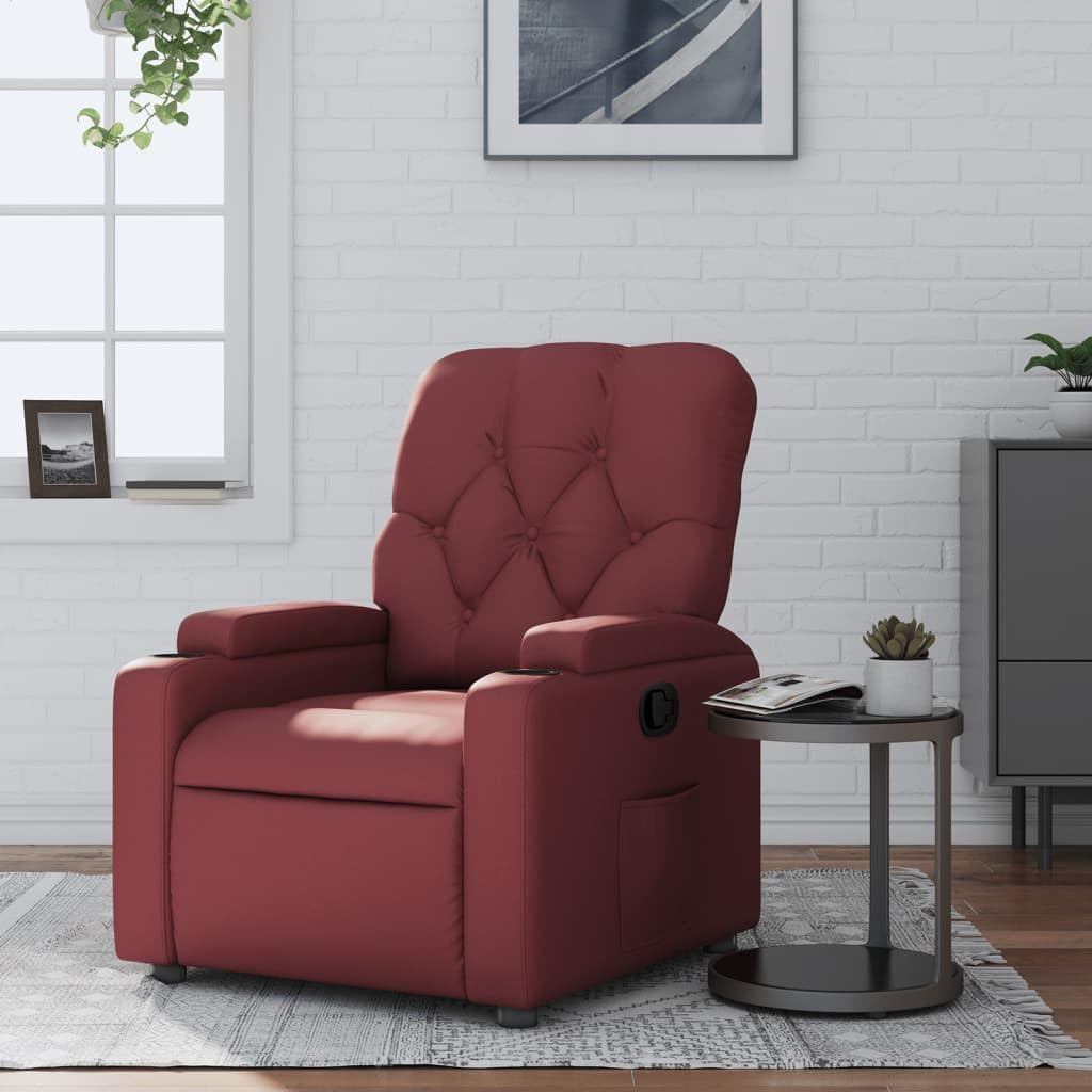 Leunstoel, wijnrood, kunstleer, meubelstuk voor woonkamer, fauteuil, relaxstoel, slaapkamerstoel, model 372507 - QUORE