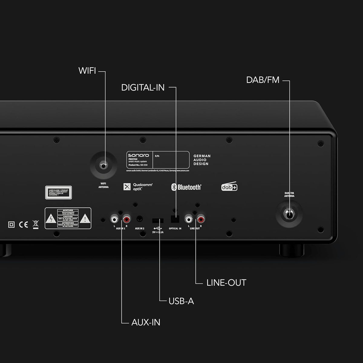 sonoro Prestige compact systeem met cd-speler (FM, DAB Plus, Spotify, Deezer), mat zwart