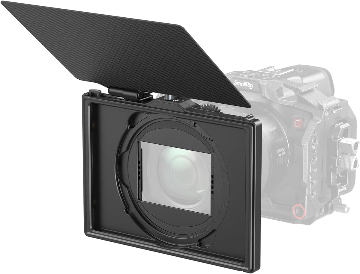 SMALLRIG Matte Box (LITE) Snelontgrendeling met Verstelbare Klem van 67 mm - 82 mm (2,6-3,2 inch), Geen Vignettering Compact Ontwerp met 4 x 5,65" Filterframe, voor DSLR Spiegelloze Camera - 4409
