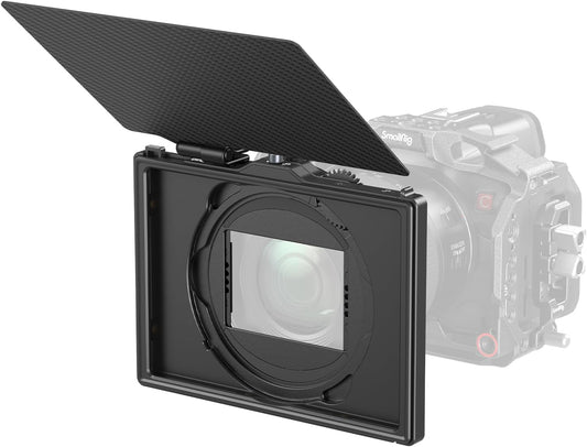 SMALLRIG Matte Box (LITE) Snelontgrendeling met Verstelbare Klem van 67 mm - 82 mm (2,6-3,2 inch), Geen Vignettering Compact Ontwerp met 4 x 5,65" Filterframe, voor DSLR Spiegelloze Camera - 4409