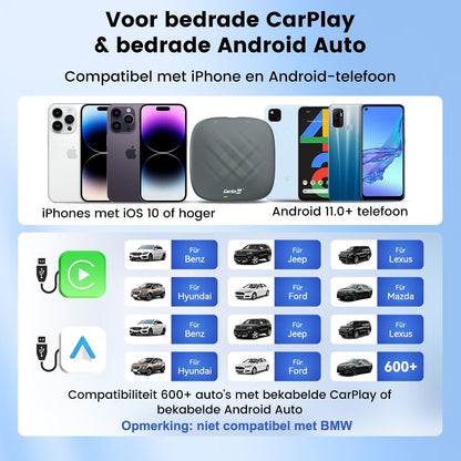 CarlinKit Multimedia 3 in1 AIBox Android 13.0 Systeem Draadloze CarPlay Adapter, voor Auto's met Wired CarPlay/Android Auto, Ondersteuning Netflix YouTube ect