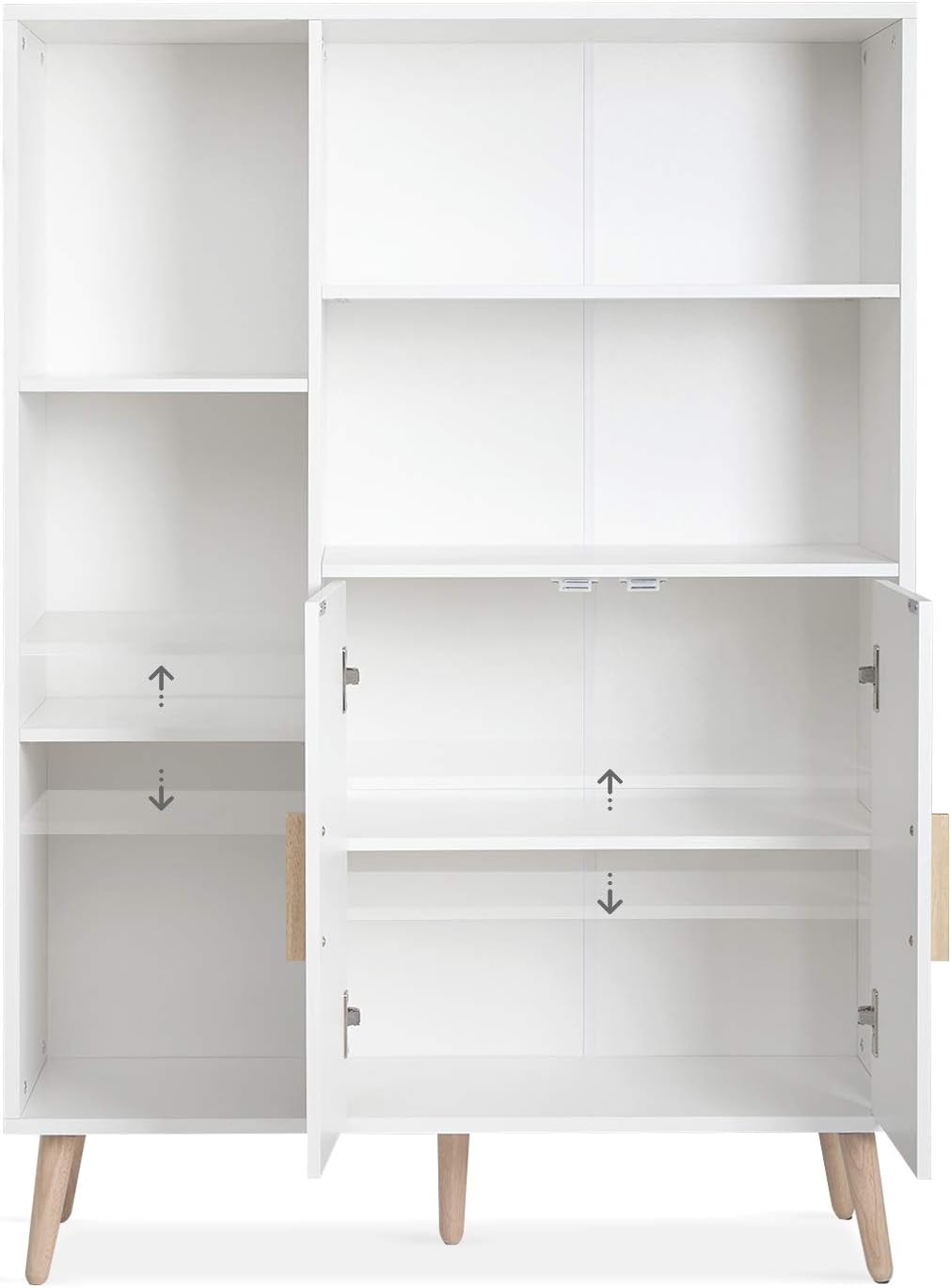 Meerveil Sideboard, commode met 2 deuren en 5 vakken, verstelbare plank, hout, voor woonkamer, slaapkamer, keuken, 85 x 30 x 120 cm, wit