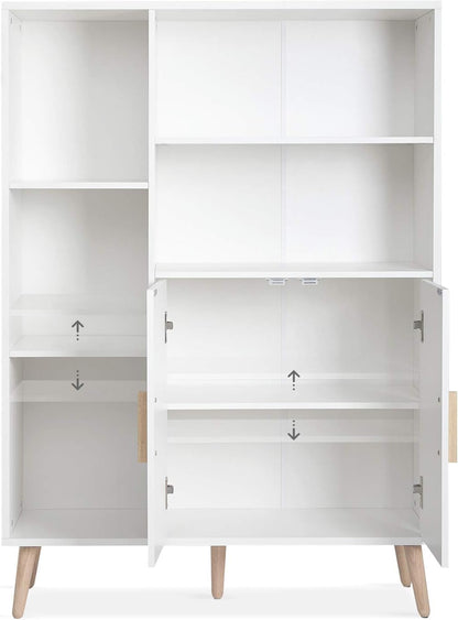 Meerveil Sideboard, commode met 2 deuren en 5 vakken, verstelbare plank, hout, voor woonkamer, slaapkamer, keuken, 85 x 30 x 120 cm, wit
