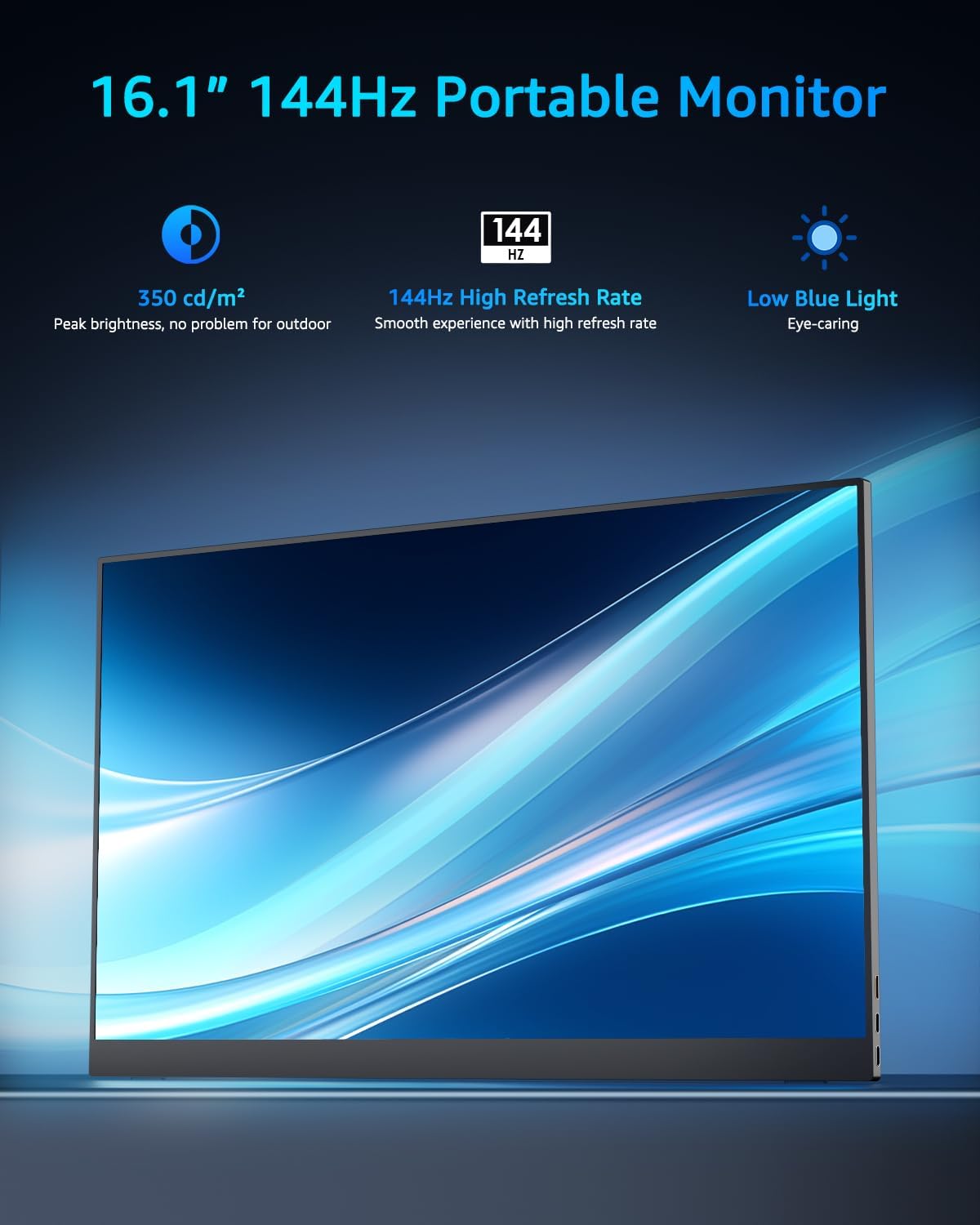 Yodoit 144Hz draagbare monitor, 16,1 inch 1920 × 1080P FHD-scherm met hoge verversingssnelheid, IPS-scherm met USB Type C-poort en ingebouwde luidsprekers, met Smart Cover, compatibel met pc, laptop