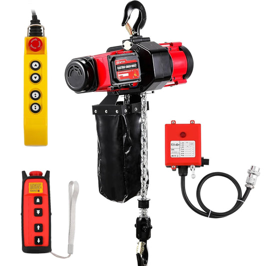 NEWTRY Elektrische kettingtakel van 2500 W, 1000 kg, 2 versnellingen, 4 m/min en 6,8 m/min, borstelloze motor, draadloze en bekabelde bediening, brugkranlift, G80 3 m hefhoogte