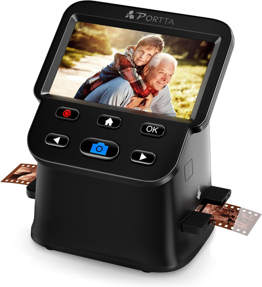 PORTTA NS10 Diascanner voor digitaliseren met 5 inch lcd-scherm, film en negatieve scanner voor digitaal, fotoscanner voor digitaliseren, compatibel met 110/126/135 mm dia en negatieven, B&W film en