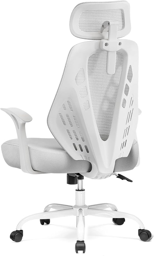 Ergonomische Bureaustoel – Kantoorstoel – Gamestoel – Bureaustoel Met Hoofdsteun – Werkstoel – Ademend Mesh – Verstelbare Kantelfunctie – Hoogwaardige Schuimzitting – Stil Rondrijdende Wielen – Grijs