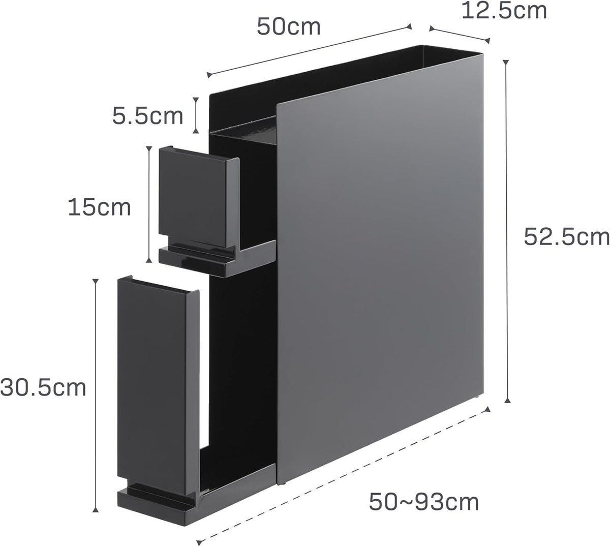 Yamazaki 4335 TOWER 2~Tiered Sliding Seasoning Rack, black, Steel/Polypropylene, 12.5 x 50~93 x 52.5 cm