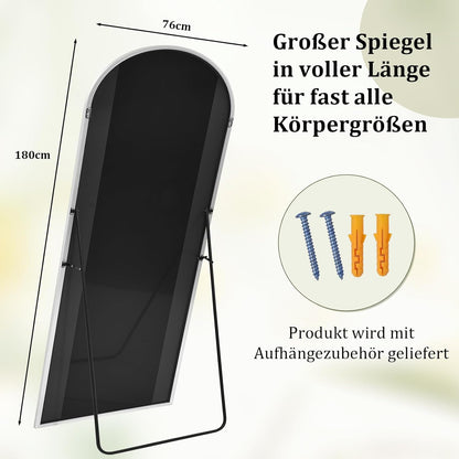 BEAUTYPEAK Bogen full-body spiegel, 180 x 76 cm, gebogen staande spiegel, groot in volledige lengte, aan de muur gemonteerd, leunend, vloerspiegel, volledig lichaam als aankleedspiegel