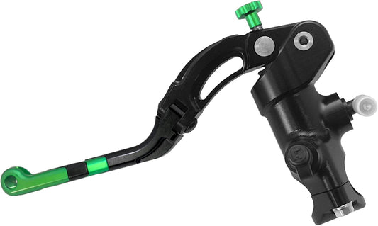 Gesmede koppelingspomp 16 x 16 met lichaamspomp zwart geanodiseerd, hendel revolutie lang groen (knop + inzet) voor Ducati Scrambler Mach 2.0 van 2018 tot 2018, CC 800