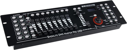 Showlite Master Pro 192-kanaals DMX-controller (voor professionele lichtsturing, USB-aansluiting voor gegevensopslag, max. 240 scènes geheugen, Midi-input: 5-polige standaardinterface)